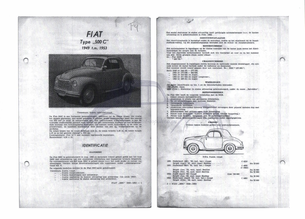 Fiat 500 C Caratteristiche Tecniche 1953 Olandese