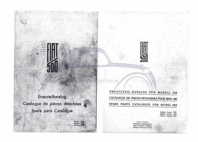 FIAT 500 A Catalogo Ricambi Gennaio 1937 INGLESE FRANCESE TEDESCO